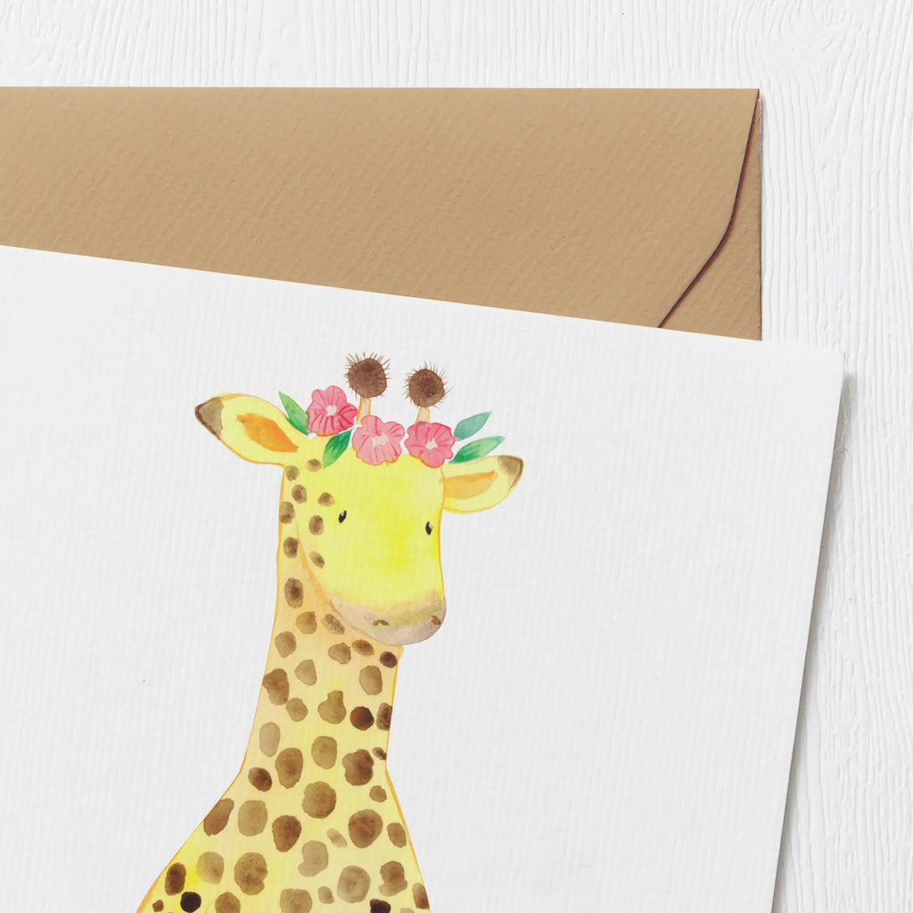 Deluxe Karte Giraffe Blumenkranz Glückwunschkarte, Hochwertige Grußkarte, Klappkarte, Hochzeitskarte, Einladungskarte, Geburtstagskarte, Hochwertige Klappkarte, Karte, Grußkarte, Afrika, Wildtiere, Blumenkranz, Abenteurer, Freundin, Giraffe, Selbstliebe
