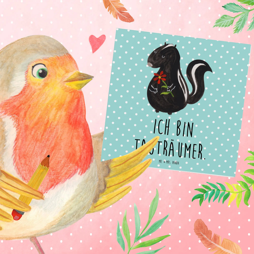 Deluxe Card skunk flower Glückwunschkarte, Grußkarte, Klappkarte, anlasskarte, faltkarte, doppelkarte, Stinktier, Skunk, Stinker, Tagträumer, Dreams, Wildtier, Träume, Stinki, Verträumt, Raubtier