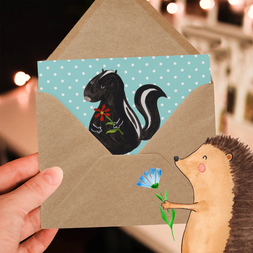Deluxe Card skunk flower Glückwunschkarte, Grußkarte, Klappkarte, anlasskarte, faltkarte, doppelkarte, Stinktier, Skunk, Stinker, Tagträumer, Dreams, Wildtier, Träume, Stinki, Verträumt, Raubtier