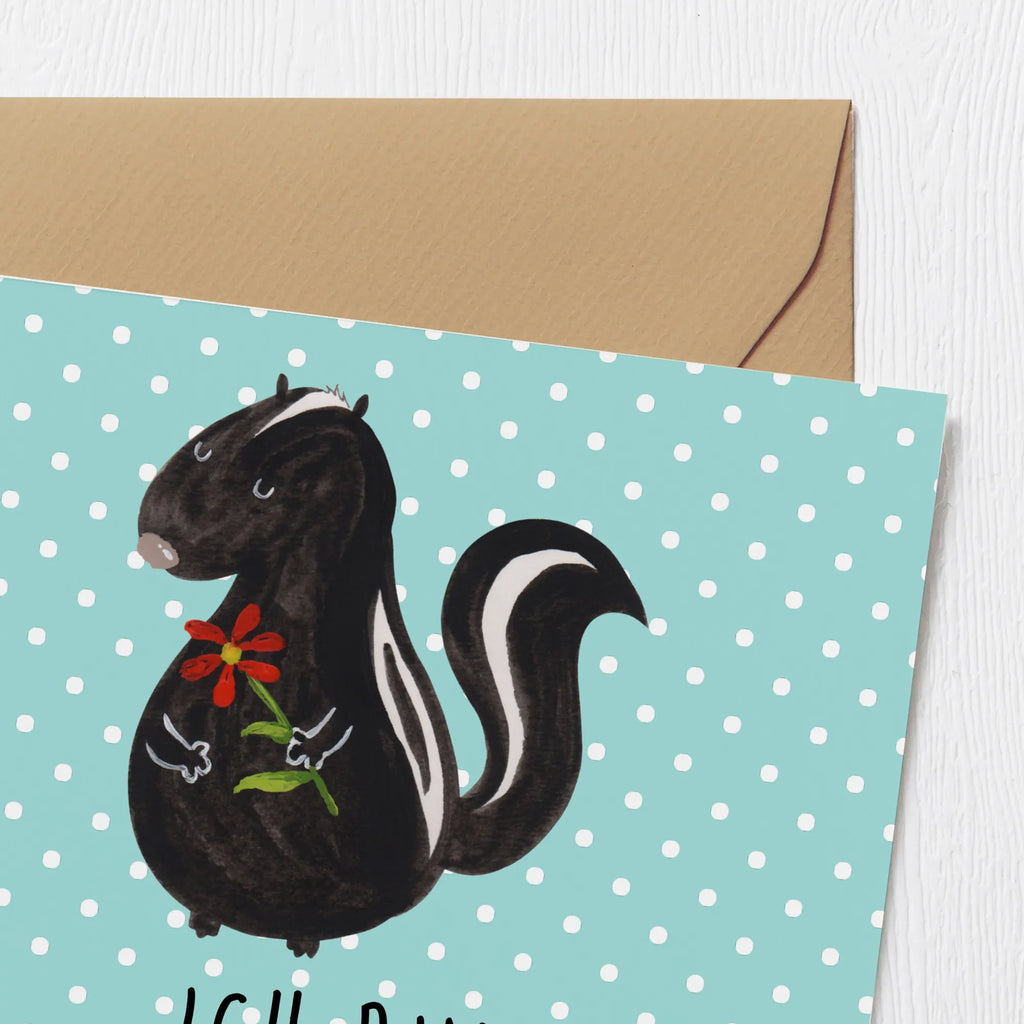 Deluxe Card skunk flower Glückwunschkarte, Grußkarte, Klappkarte, anlasskarte, faltkarte, doppelkarte, Stinktier, Skunk, Stinker, Tagträumer, Dreams, Wildtier, Träume, Stinki, Verträumt, Raubtier
