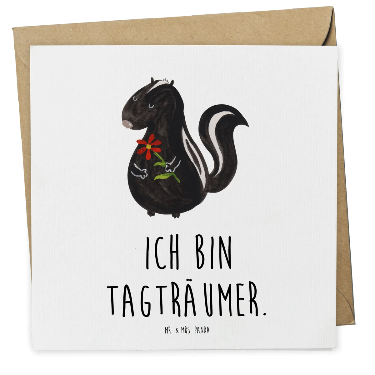 Deluxe Karte Stinktier Blume Klappkarte, Glückwunschkarte, anlasskarte, Grußkarte, faltkarte, doppelkarte, Stinktier, Skunk, Raubtier, Stinki, Träume, Tagträumer, Dreams, Stinker, Verträumt, Wildtier