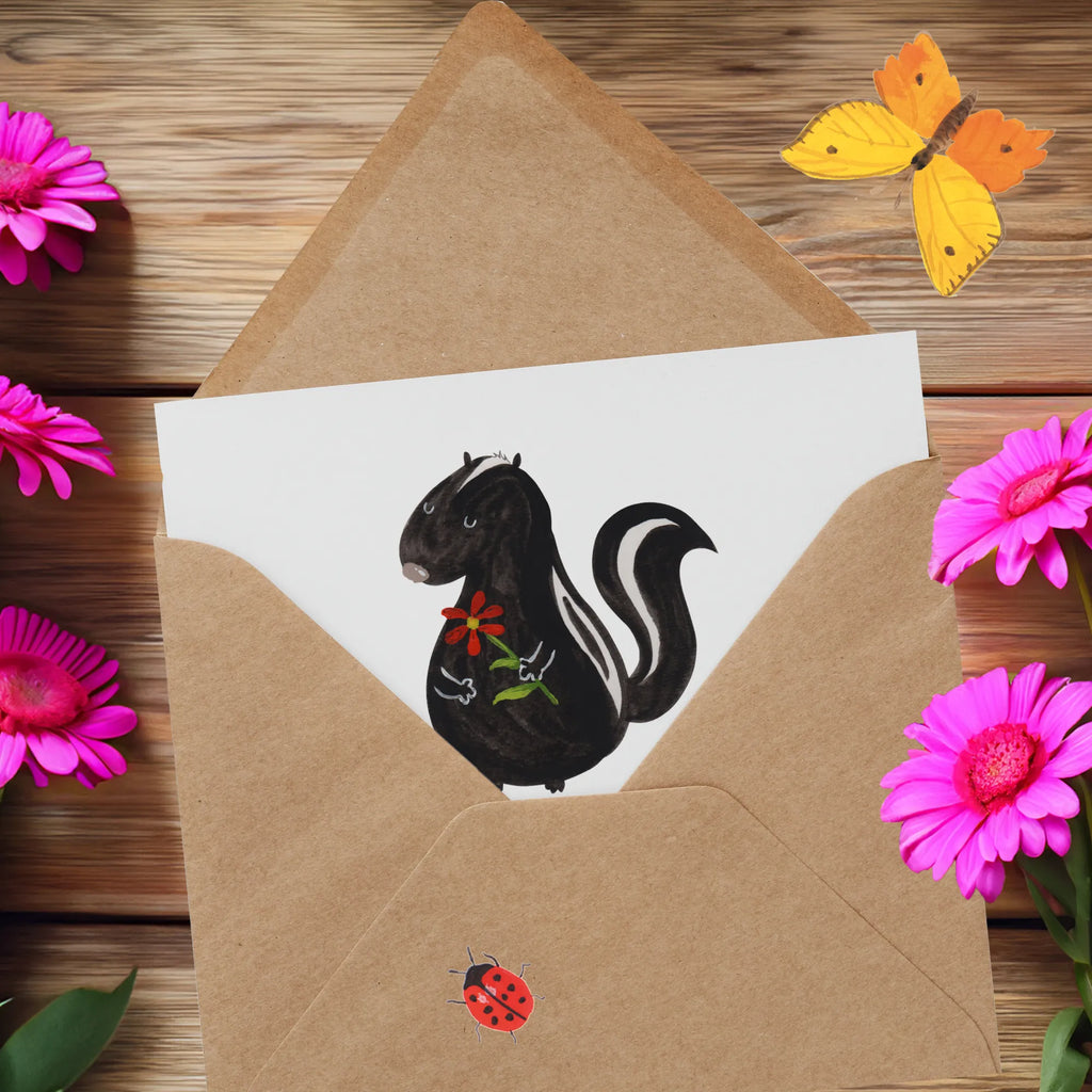 Deluxe Card skunk flower Glückwunschkarte, Grußkarte, Klappkarte, anlasskarte, faltkarte, doppelkarte, Stinktier, Skunk, Stinker, Tagträumer, Dreams, Wildtier, Träume, Stinki, Verträumt, Raubtier