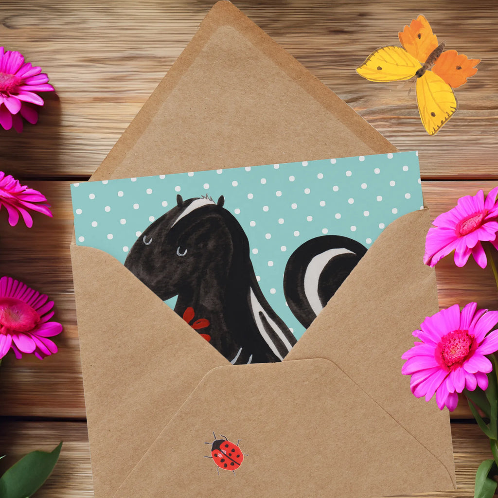 Deluxe Card skunk flower Glückwunschkarte, Grußkarte, Klappkarte, anlasskarte, faltkarte, doppelkarte, Stinktier, Skunk, Stinker, Tagträumer, Dreams, Wildtier, Träume, Stinki, Verträumt, Raubtier