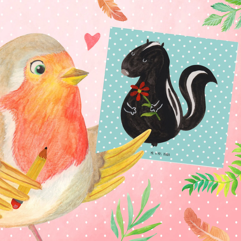 Deluxe Card skunk flower Glückwunschkarte, Grußkarte, Klappkarte, anlasskarte, faltkarte, doppelkarte, Stinktier, Skunk, Stinker, Tagträumer, Dreams, Wildtier, Träume, Stinki, Verträumt, Raubtier