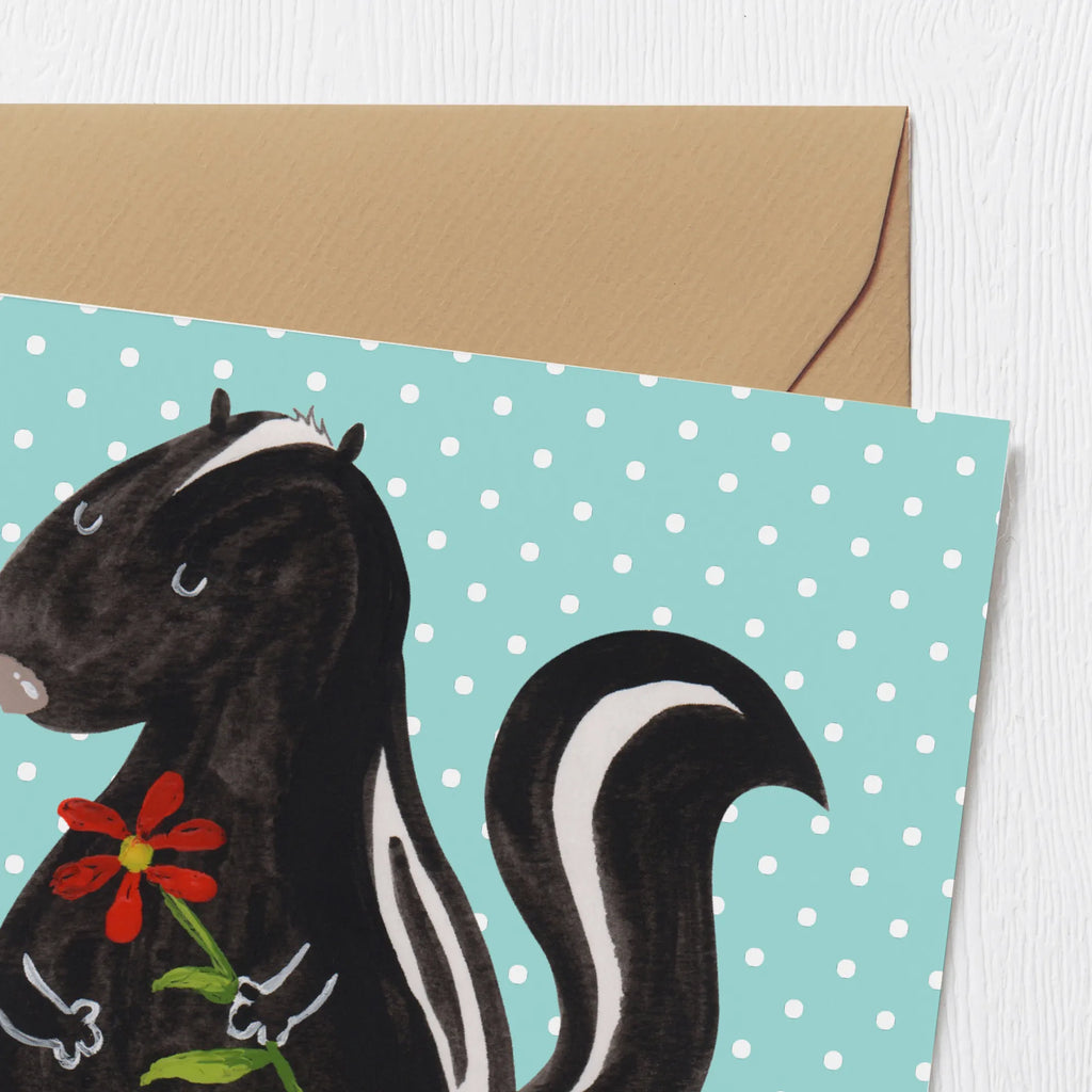 Deluxe Card skunk flower Glückwunschkarte, Grußkarte, Klappkarte, anlasskarte, faltkarte, doppelkarte, Stinktier, Skunk, Stinker, Tagträumer, Dreams, Wildtier, Träume, Stinki, Verträumt, Raubtier