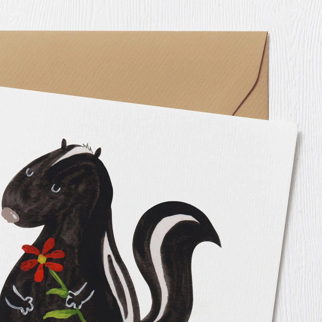 Deluxe Card skunk flower Glückwunschkarte, Grußkarte, Klappkarte, anlasskarte, faltkarte, doppelkarte, Stinktier, Skunk, Stinker, Tagträumer, Dreams, Wildtier, Träume, Stinki, Verträumt, Raubtier