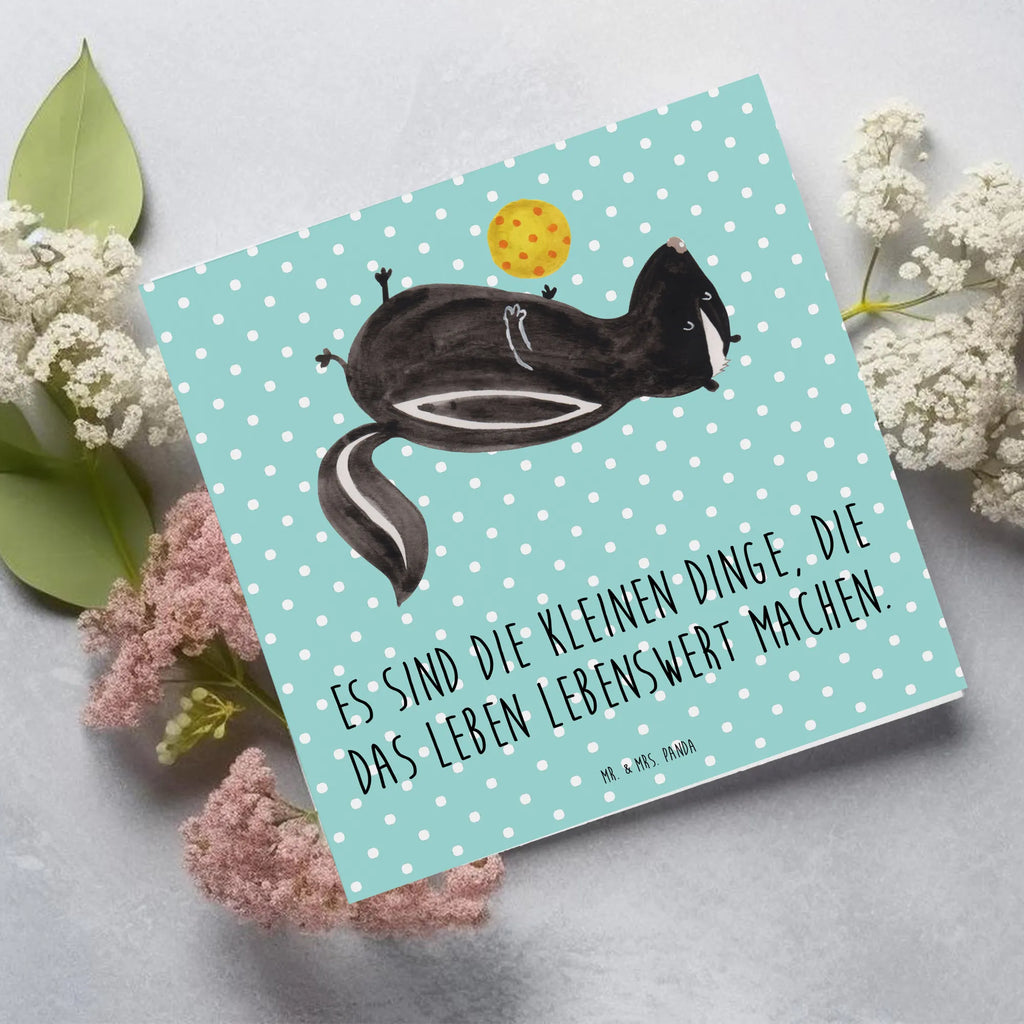 Deluxe Card skunk ball Glückwunschkarte, Klappkarte, Grußkarte, faltkarte, anlasskarte, doppelkarte, Stinktier, Skunk, Weisheit, Stinker, Wildtier, Stinki, Verspielt, Raubtier