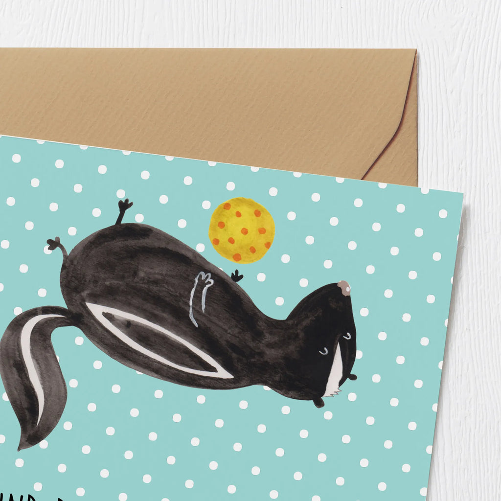 Deluxe Card skunk ball Glückwunschkarte, Klappkarte, Grußkarte, faltkarte, anlasskarte, doppelkarte, Stinktier, Skunk, Weisheit, Stinker, Wildtier, Stinki, Verspielt, Raubtier