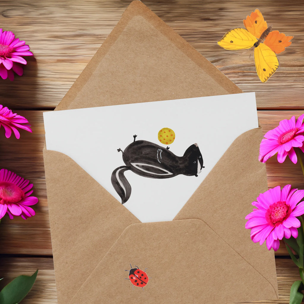 Deluxe Card skunk ball Glückwunschkarte, Klappkarte, Grußkarte, faltkarte, anlasskarte, doppelkarte, Stinktier, Skunk, Weisheit, Stinker, Wildtier, Stinki, Verspielt, Raubtier