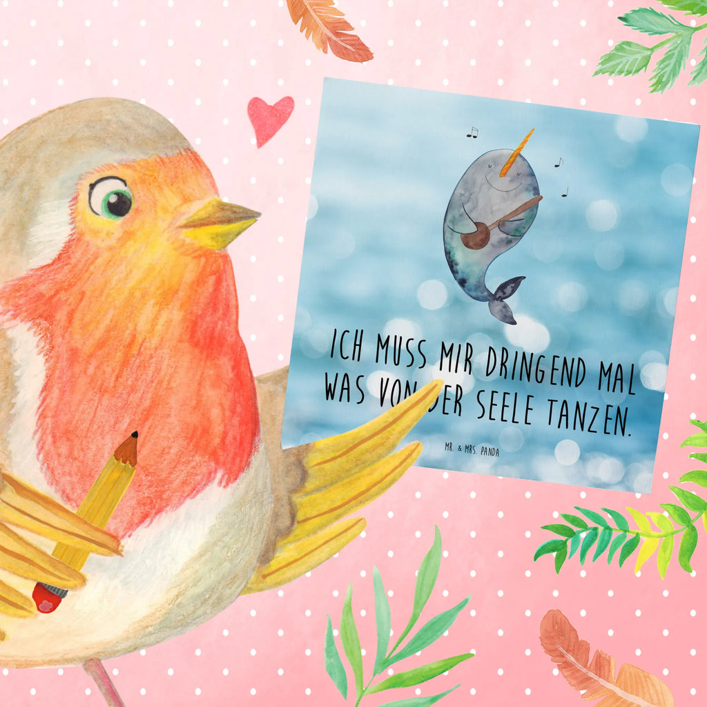 Deluxe Card narwhal guitar anlasskarte, Glückwunschkarte, Klappkarte, doppelkarte, Grußkarte, faltkarte, Urlaub, Meerestiere, Meer, Wal, Tanzen, Probleme, Problemlösung, Gespräche, Narwal, Gitarre, Frust