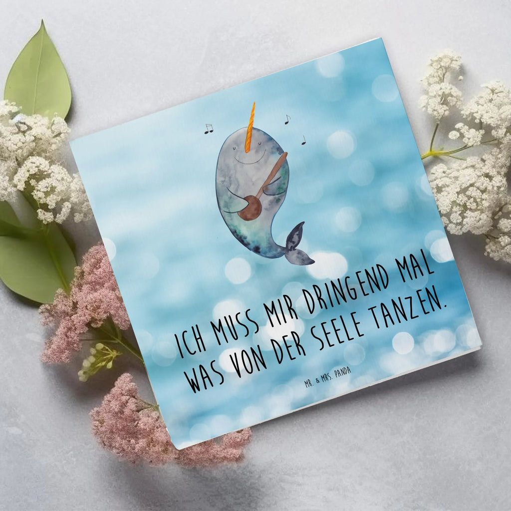 Deluxe Card narwhal guitar anlasskarte, Glückwunschkarte, Klappkarte, doppelkarte, Grußkarte, faltkarte, Urlaub, Meerestiere, Meer, Wal, Tanzen, Probleme, Problemlösung, Gespräche, Narwal, Gitarre, Frust