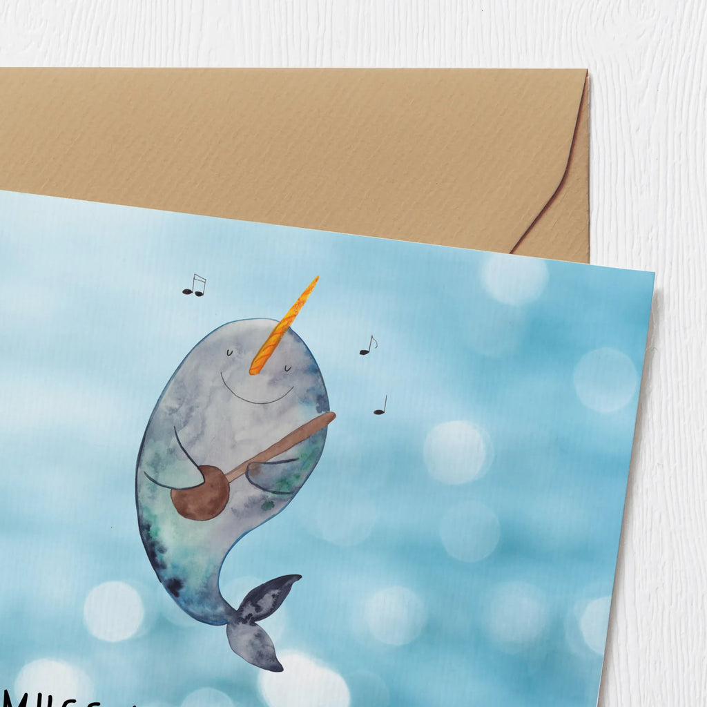 Deluxe Card narwhal guitar anlasskarte, Glückwunschkarte, Klappkarte, doppelkarte, Grußkarte, faltkarte, Urlaub, Meerestiere, Meer, Wal, Tanzen, Probleme, Problemlösung, Gespräche, Narwal, Gitarre, Frust