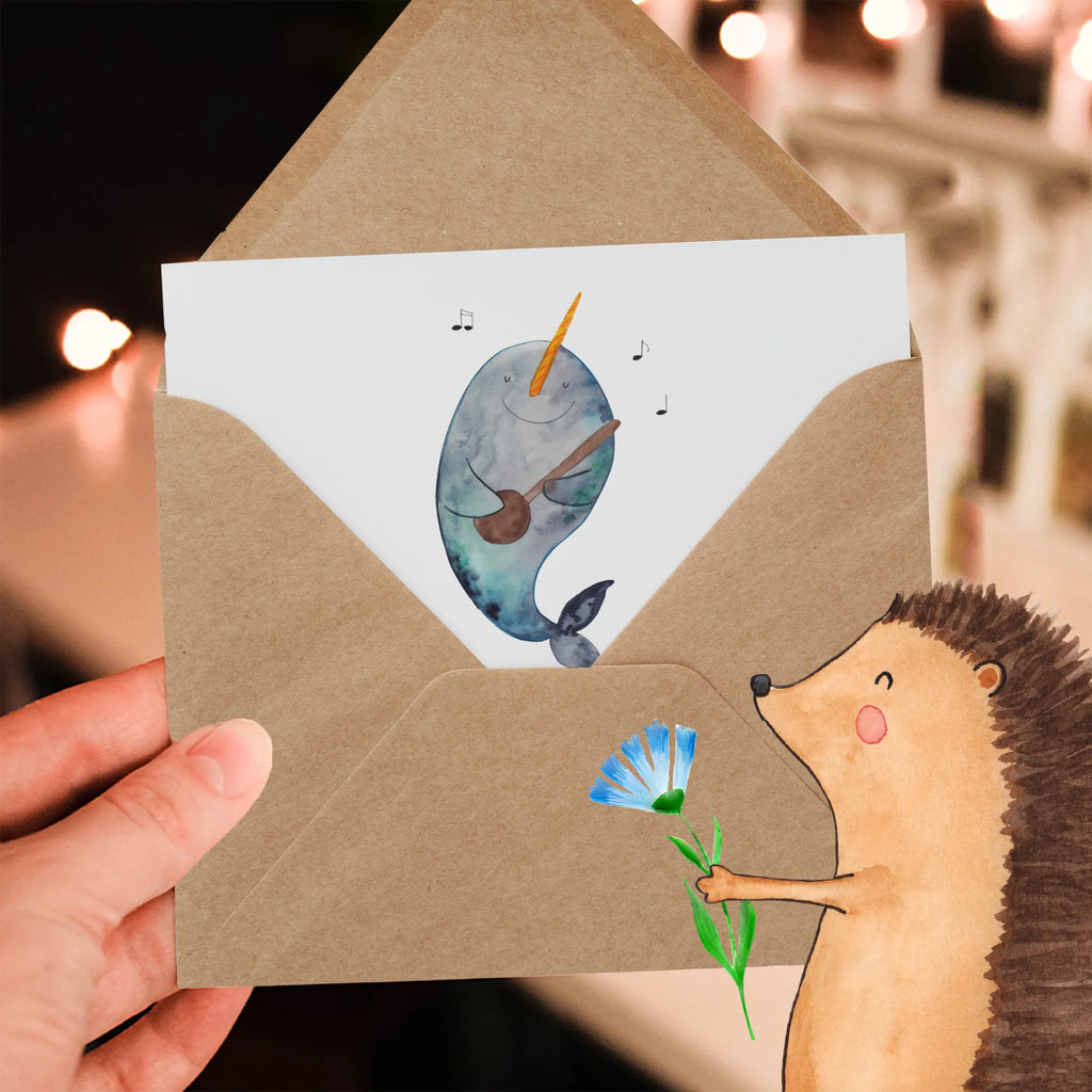 Deluxe Card narwhal guitar anlasskarte, Glückwunschkarte, Klappkarte, doppelkarte, Grußkarte, faltkarte, Urlaub, Meerestiere, Meer, Wal, Tanzen, Probleme, Problemlösung, Gespräche, Narwal, Gitarre, Frust