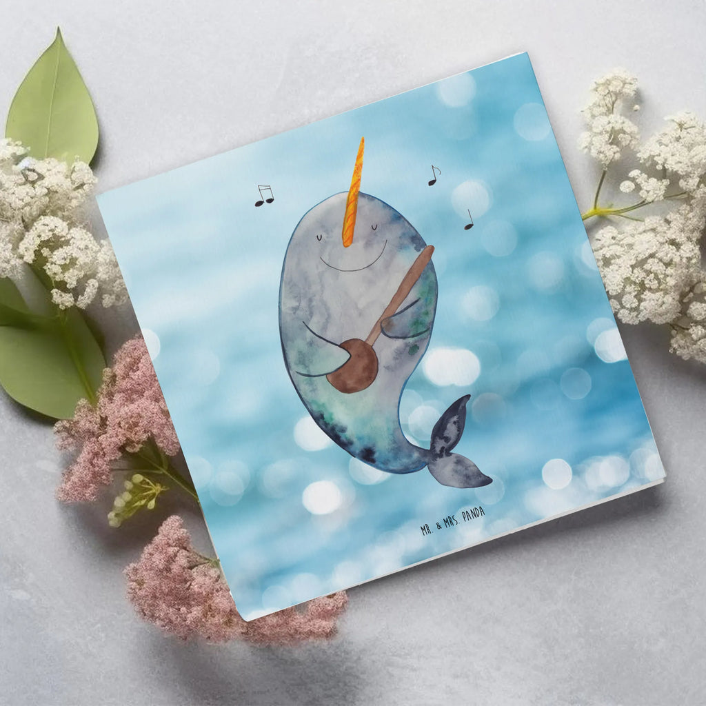 Deluxe Card narwhal guitar anlasskarte, Glückwunschkarte, Klappkarte, doppelkarte, Grußkarte, faltkarte, Urlaub, Meerestiere, Meer, Wal, Tanzen, Probleme, Problemlösung, Gespräche, Narwal, Gitarre, Frust
