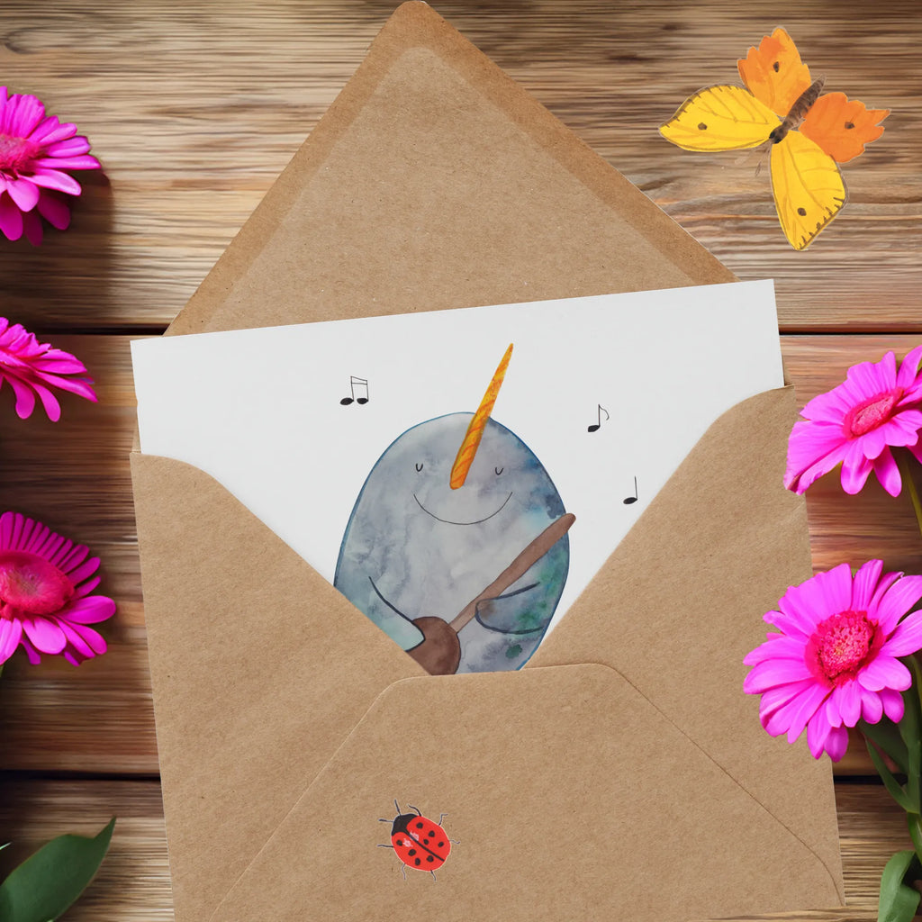 Deluxe Card narwhal guitar anlasskarte, Glückwunschkarte, Klappkarte, doppelkarte, Grußkarte, faltkarte, Urlaub, Meerestiere, Meer, Wal, Tanzen, Probleme, Problemlösung, Gespräche, Narwal, Gitarre, Frust