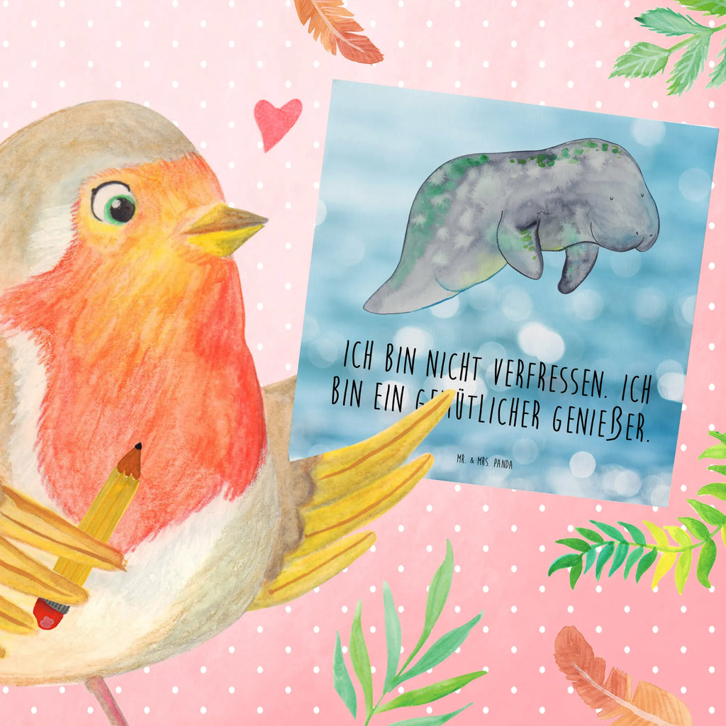 Deluxe Card manatee Relax anlasskarte, Grußkarte, doppelkarte, Klappkarte, faltkarte, Glückwunschkarte, Urlaub, Meerestiere, Meer, Diät, Seekuh, Abnehmen, Diätwahn, Zucker, Süßigkeiten, Essen, Seekühe