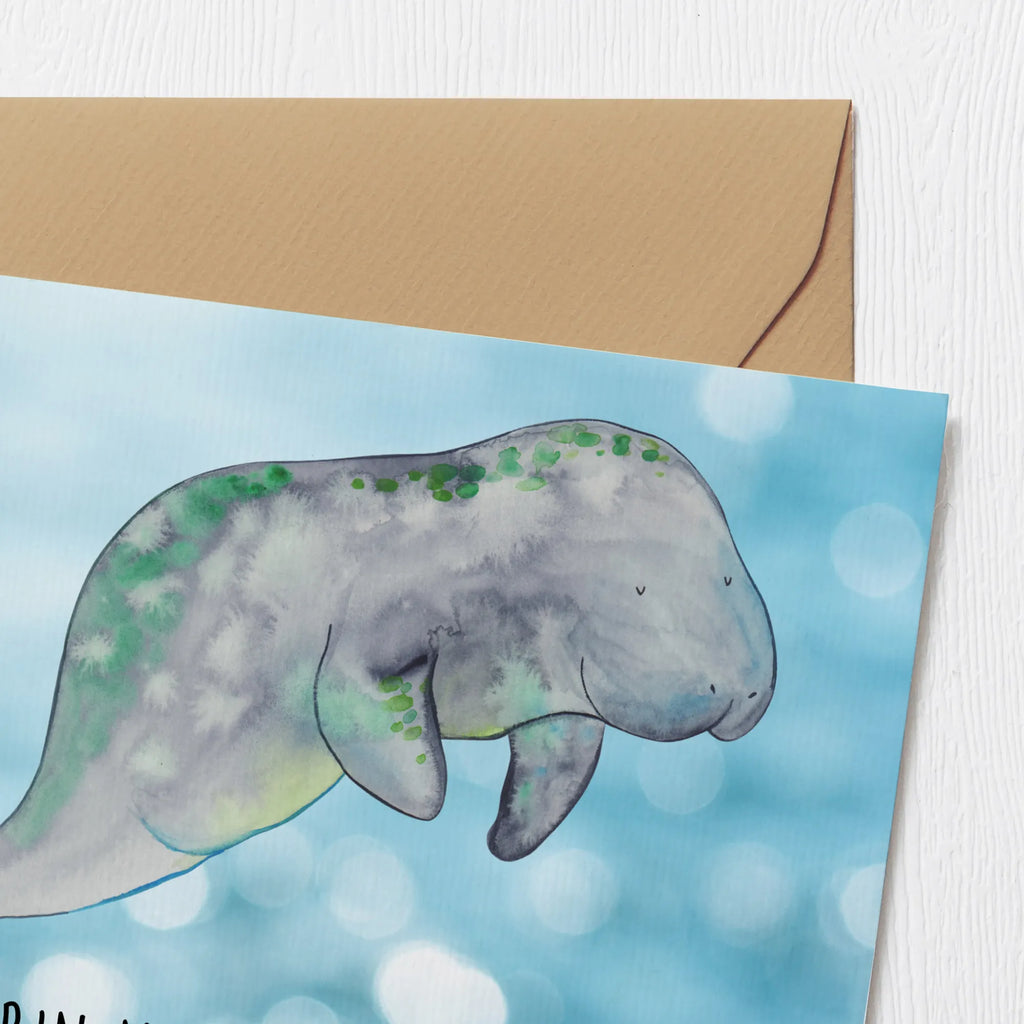 Deluxe Card manatee Relax anlasskarte, Grußkarte, doppelkarte, Klappkarte, faltkarte, Glückwunschkarte, Urlaub, Meerestiere, Meer, Diät, Seekuh, Abnehmen, Diätwahn, Zucker, Süßigkeiten, Essen, Seekühe