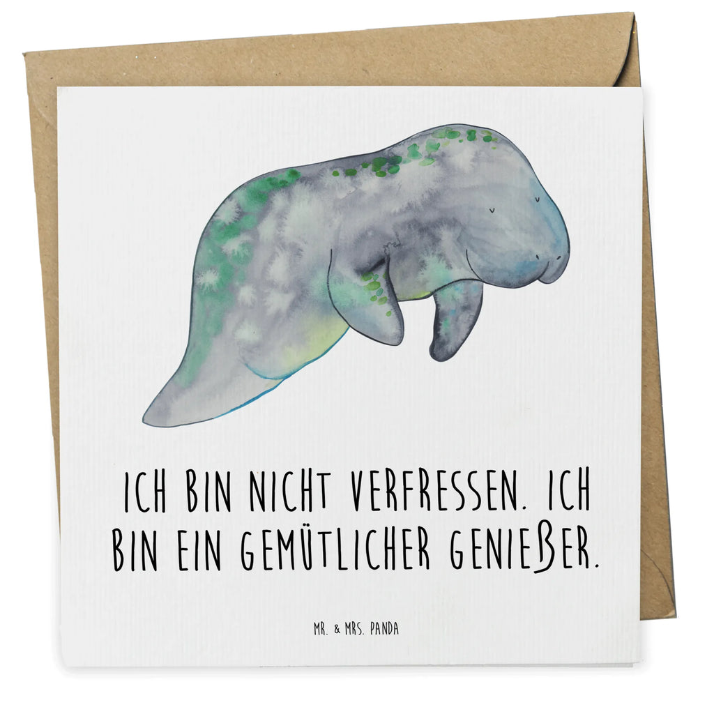 Deluxe Card manatee Relax anlasskarte, Grußkarte, doppelkarte, Klappkarte, faltkarte, Glückwunschkarte, Urlaub, Meerestiere, Meer, Diät, Seekuh, Abnehmen, Diätwahn, Zucker, Süßigkeiten, Essen, Seekühe