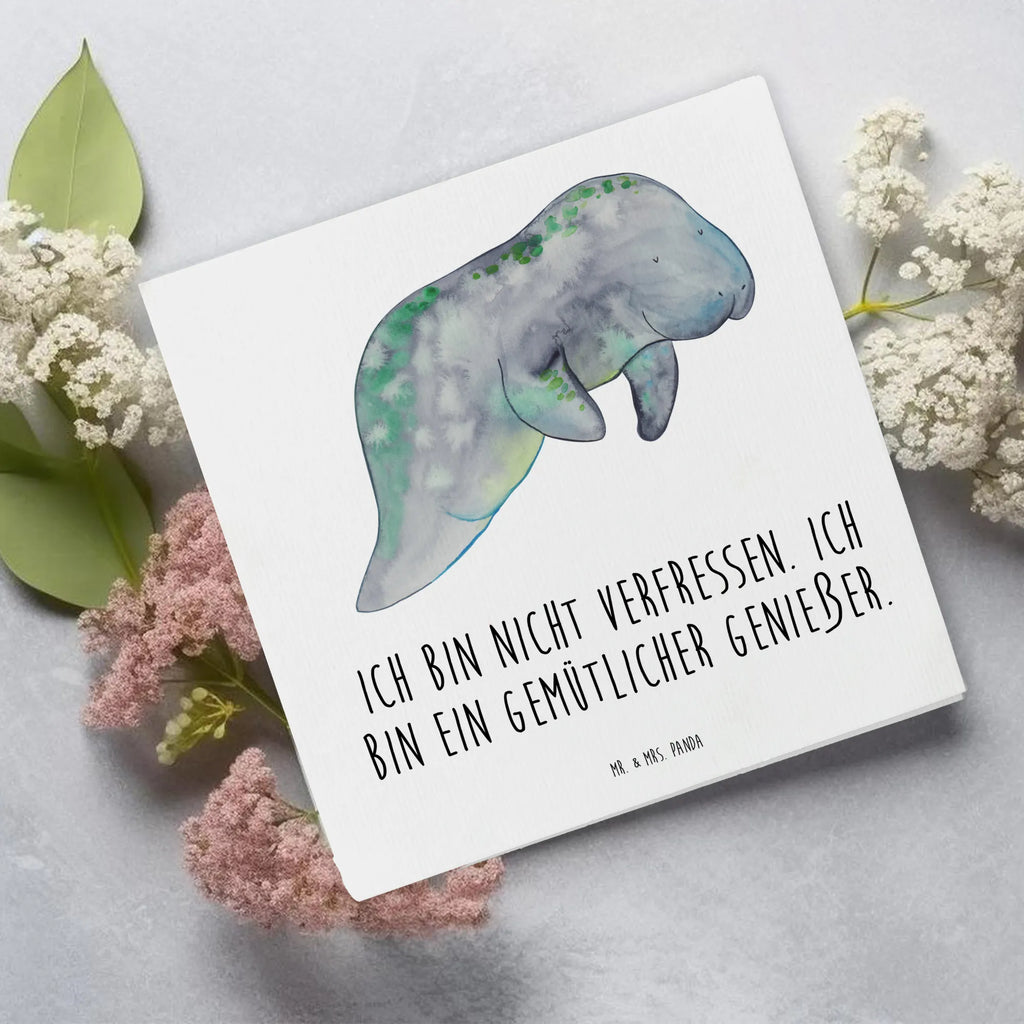 Deluxe Card manatee Relax anlasskarte, Grußkarte, doppelkarte, Klappkarte, faltkarte, Glückwunschkarte, Urlaub, Meerestiere, Meer, Diät, Seekuh, Abnehmen, Diätwahn, Zucker, Süßigkeiten, Essen, Seekühe