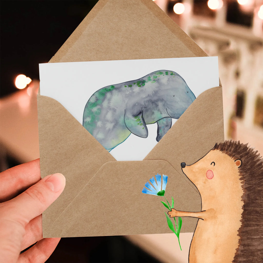 Deluxe Card manatee Relax anlasskarte, Grußkarte, doppelkarte, Klappkarte, faltkarte, Glückwunschkarte, Urlaub, Meerestiere, Meer, Diät, Seekuh, Abnehmen, Diätwahn, Zucker, Süßigkeiten, Essen, Seekühe