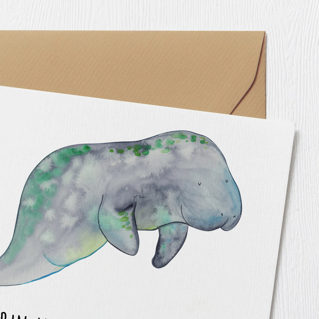 Deluxe Card manatee Relax anlasskarte, Grußkarte, doppelkarte, Klappkarte, faltkarte, Glückwunschkarte, Urlaub, Meerestiere, Meer, Diät, Seekuh, Abnehmen, Diätwahn, Zucker, Süßigkeiten, Essen, Seekühe