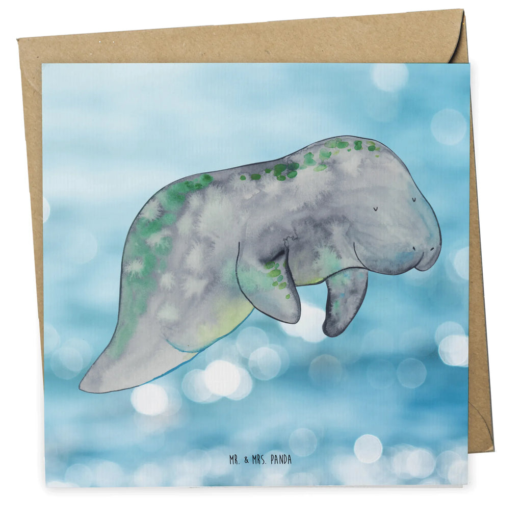 Deluxe Card manatee Relax anlasskarte, Grußkarte, doppelkarte, Klappkarte, faltkarte, Glückwunschkarte, Urlaub, Meerestiere, Meer, Diät, Seekuh, Abnehmen, Diätwahn, Zucker, Süßigkeiten, Essen, Seekühe