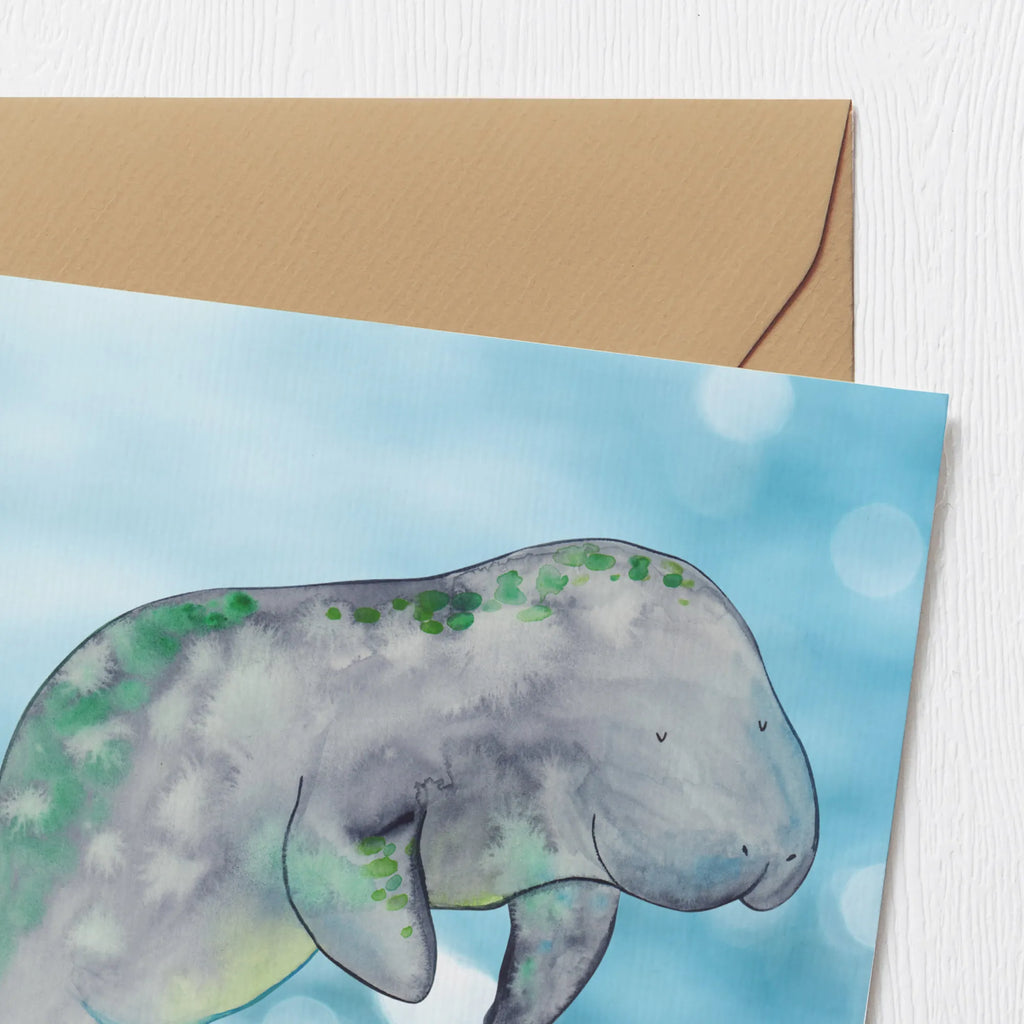 Deluxe Card manatee Relax anlasskarte, Grußkarte, doppelkarte, Klappkarte, faltkarte, Glückwunschkarte, Urlaub, Meerestiere, Meer, Diät, Seekuh, Abnehmen, Diätwahn, Zucker, Süßigkeiten, Essen, Seekühe