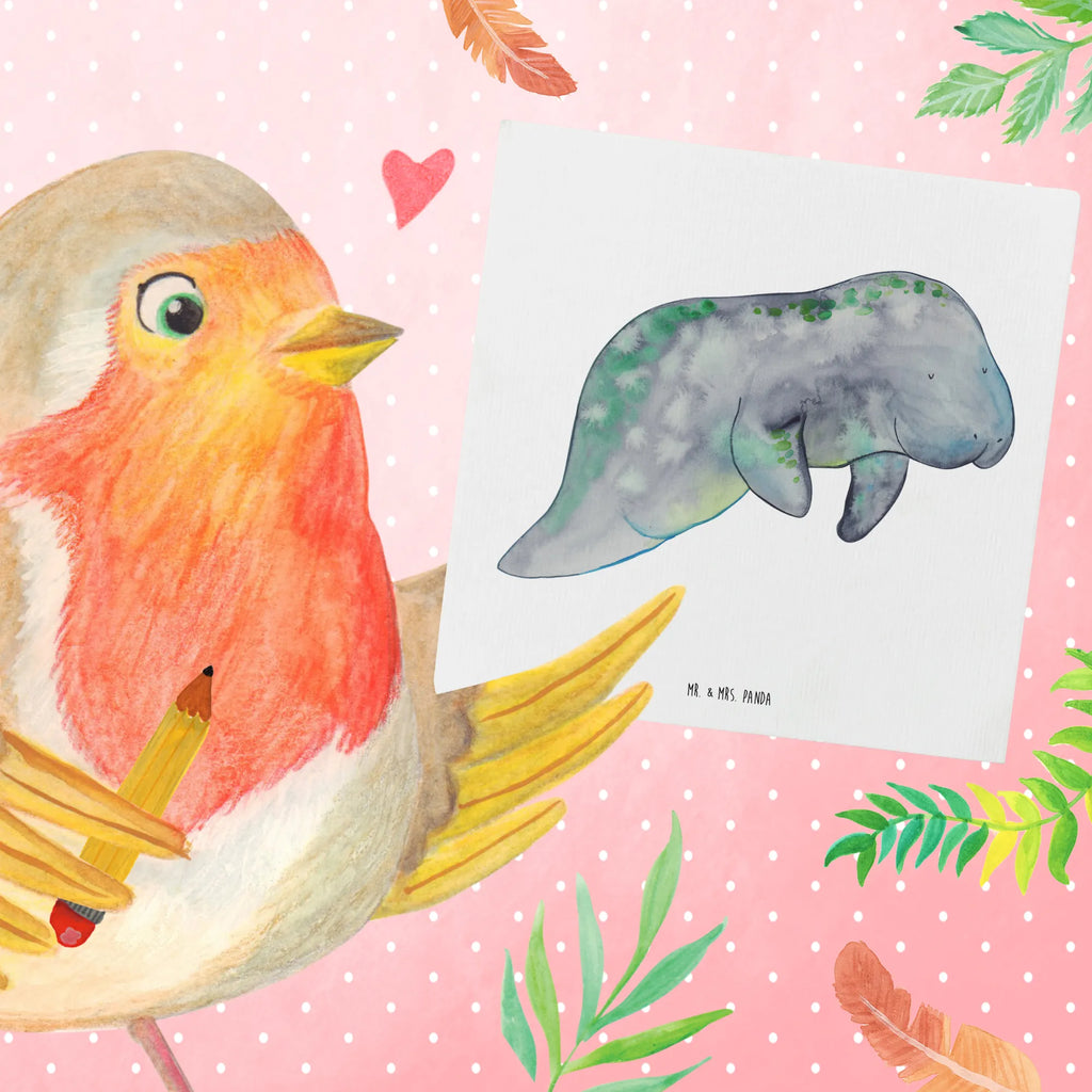 Deluxe Card manatee Relax anlasskarte, Grußkarte, doppelkarte, Klappkarte, faltkarte, Glückwunschkarte, Urlaub, Meerestiere, Meer, Diät, Seekuh, Abnehmen, Diätwahn, Zucker, Süßigkeiten, Essen, Seekühe