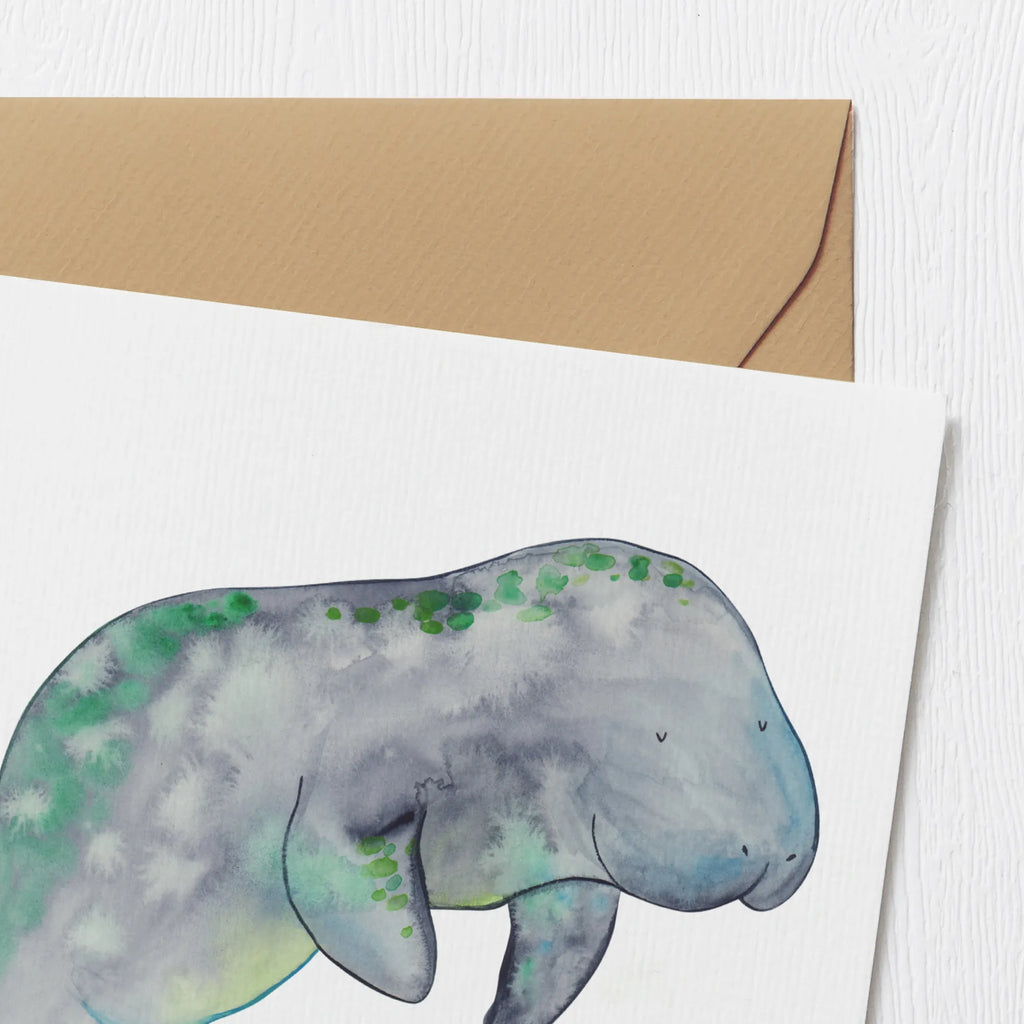 Deluxe Card manatee Relax anlasskarte, Grußkarte, doppelkarte, Klappkarte, faltkarte, Glückwunschkarte, Urlaub, Meerestiere, Meer, Diät, Seekuh, Abnehmen, Diätwahn, Zucker, Süßigkeiten, Essen, Seekühe