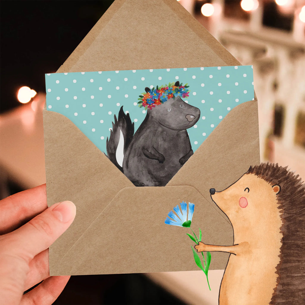 Deluxe Karte Stinktier Mädchen faltkarte, Klappkarte, anlasskarte, Glückwunschkarte, Grußkarte, doppelkarte, Stinktier, Skunk, Namaste, Wildtier, Yoga, Stinki, Raubtier, Stinker