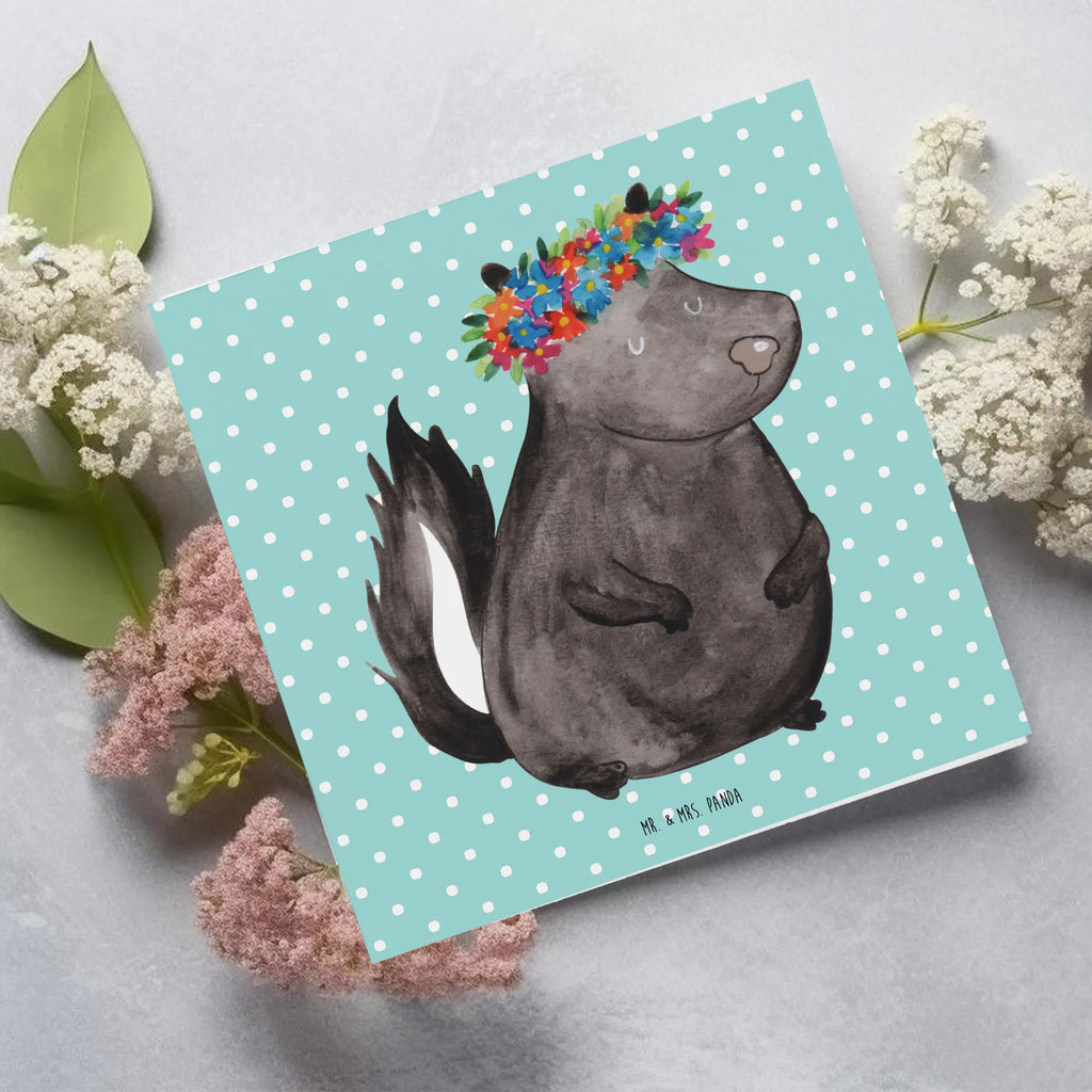 Deluxe Karte Stinktier Mädchen faltkarte, Klappkarte, anlasskarte, Glückwunschkarte, Grußkarte, doppelkarte, Stinktier, Skunk, Namaste, Wildtier, Yoga, Stinki, Raubtier, Stinker