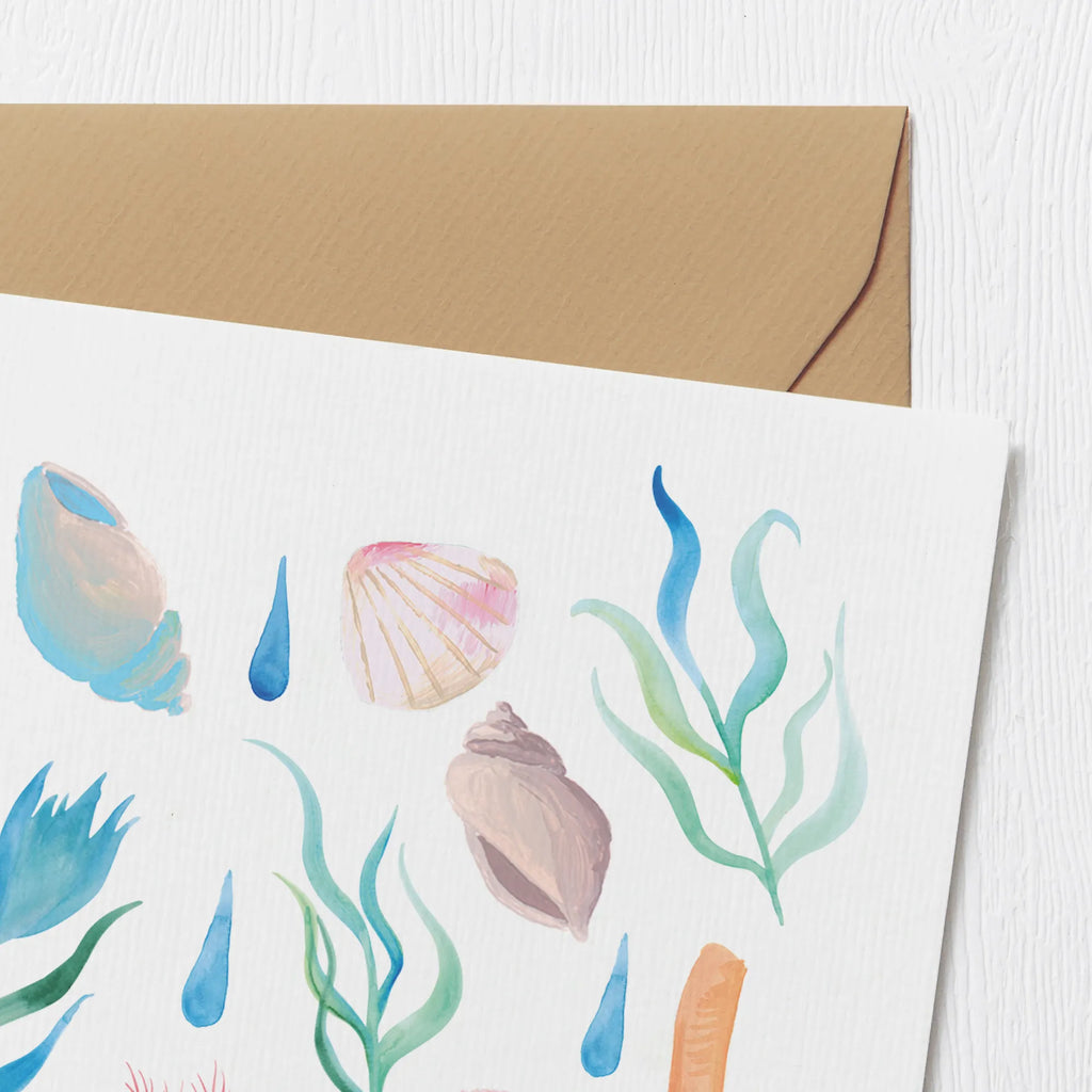 Deluxe Card Sound of the Sea Design Glückwunschkarte, Klappkarte, faltkarte, doppelkarte, anlasskarte, Grußkarte, Muster, Beach, Muscheln, Korallen, Strand, Meer, Maritim, Strand Motive