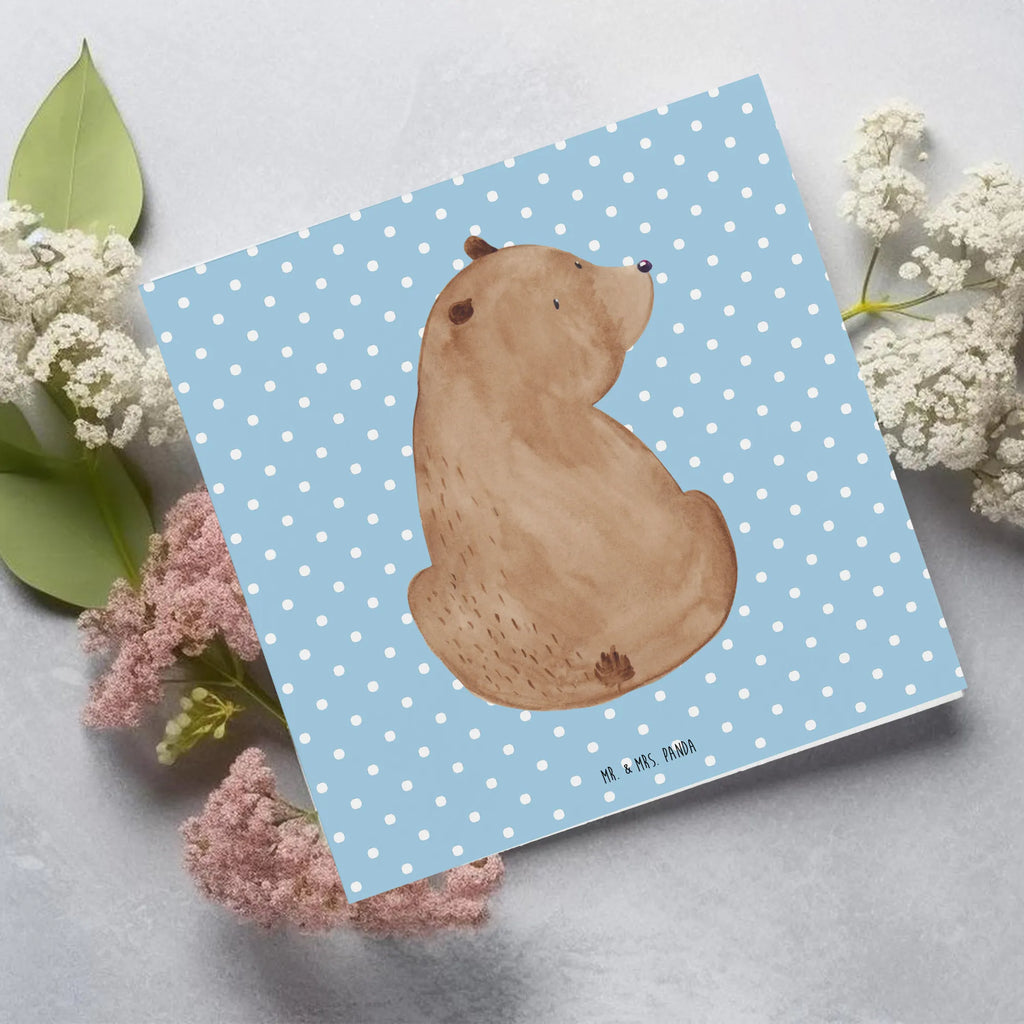 Deluxe Karte Bär Schulterblick Karte, Einladungskarte, Hochwertige Grußkarte, Hochzeitskarte, Klappkarte, Hochwertige Klappkarte, Glückwunschkarte, Grußkarte, Geburtstagskarte, Bär, Teddy, Teddybär, Weisheit, Bärenliebe, Motivation, Weltansicht, Selbstachtung, Bären