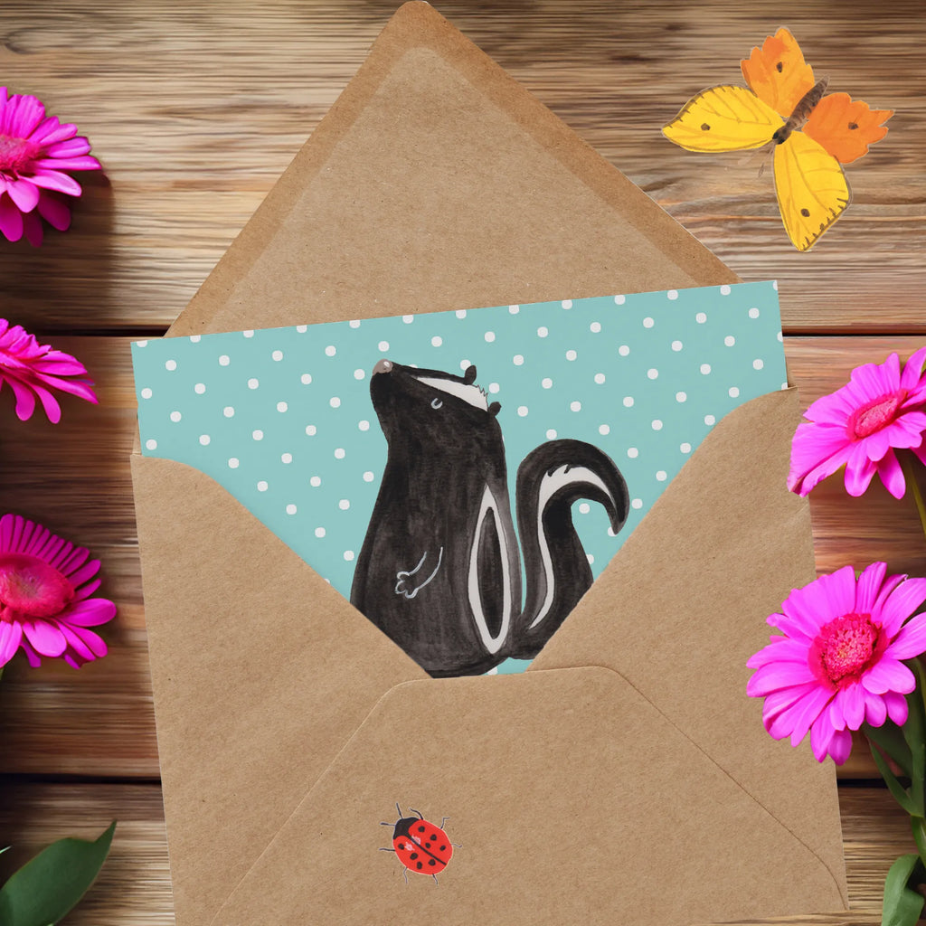 Deluxe Card skunk Sit Grußkarte, doppelkarte, anlasskarte, Glückwunschkarte, faltkarte, Klappkarte, Stinktier, Skunk, Büro, Stinker, Wildtier, Recht, Stinki, Spruch, Raubtier, Besserwisser