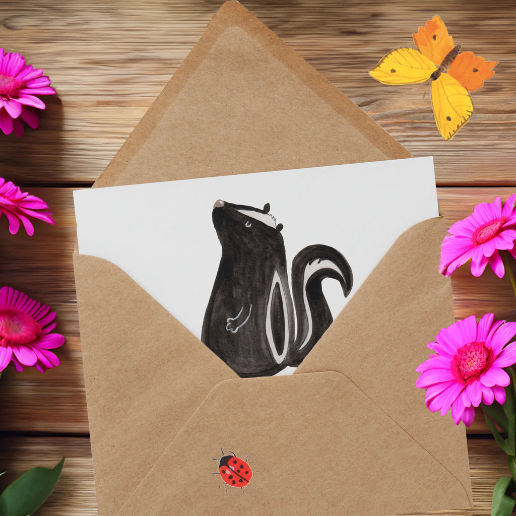 Deluxe Card skunk Sit Grußkarte, doppelkarte, anlasskarte, Glückwunschkarte, faltkarte, Klappkarte, Stinktier, Skunk, Büro, Stinker, Wildtier, Recht, Stinki, Spruch, Raubtier, Besserwisser