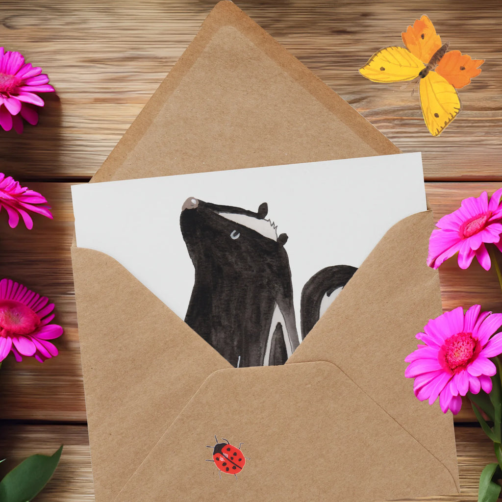 Deluxe Card skunk Sit Grußkarte, doppelkarte, anlasskarte, Glückwunschkarte, faltkarte, Klappkarte, Stinktier, Skunk, Büro, Stinker, Wildtier, Recht, Stinki, Spruch, Raubtier, Besserwisser