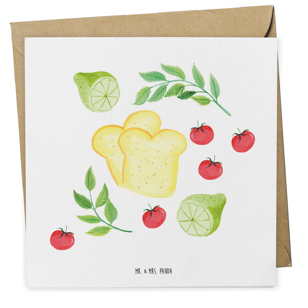 Deluxe Card Kitchen Magic Design Grußkarte, faltkarte, Klappkarte, anlasskarte, doppelkarte, Glückwunschkarte, Aquarell, Limette, Kräuter, Muster, Toastbrot, Tomaten, Küche, Küchenmuster, Kochen, Küchenliebe