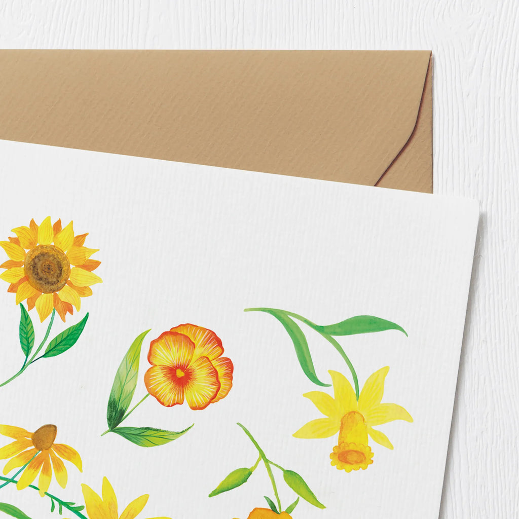 Deluxe Card Sun Salutation Design Glückwunschkarte, Hochwertige Grußkarte, Grußkarte, Klappkarte, Karte, Hochzeitskarte, Einladungskarte, Geburtstagskarte, Hochwertige Klappkarte, Muster, Blumen, Sonnenblume, gelbe Blumen, Osterglocke