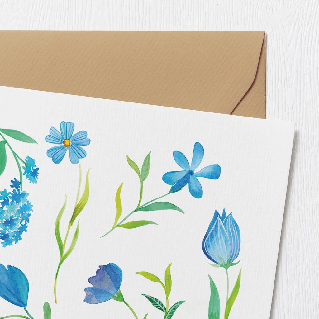Deluxe Card Summer Thoughts Design Karte, Glückwunschkarte, Grußkarte, Geburtstagskarte, Hochzeitskarte, Klappkarte, Hochwertige Klappkarte, Hochwertige Grußkarte, Einladungskarte, blaue Blumen, Blumen, Aquarell, blaues Muster, Blumenmuster