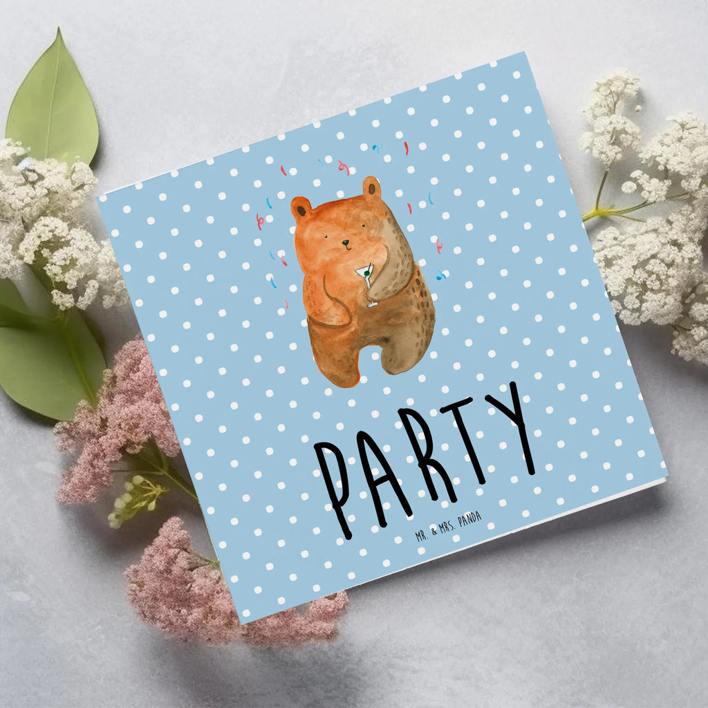 Deluxe Card bear party Hochwertige Grußkarte, Geburtstagskarte, Hochzeitskarte, Einladungskarte, Grußkarte, Klappkarte, Karte, Glückwunschkarte, Hochwertige Klappkarte, Bär, Teddy, Teddybär, Abfeiern, Party, Geschenk, Gute Laune, Geburtstagsgeschenk, Geburtstag, Feiern, Mitbringsel, Lustig