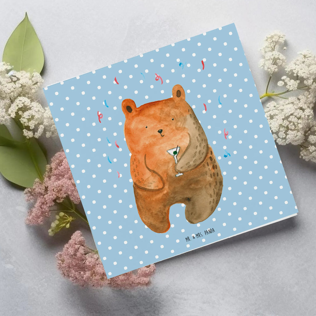 Deluxe Card bear party Hochwertige Grußkarte, Geburtstagskarte, Hochzeitskarte, Einladungskarte, Grußkarte, Klappkarte, Karte, Glückwunschkarte, Hochwertige Klappkarte, Bär, Teddy, Teddybär, Abfeiern, Party, Geschenk, Gute Laune, Geburtstagsgeschenk, Geburtstag, Feiern, Mitbringsel, Lustig