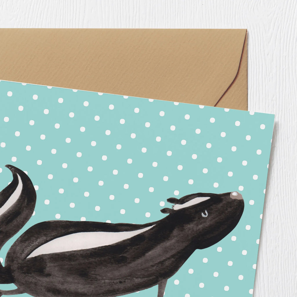 Deluxe Card skunk yoga Glückwunschkarte, doppelkarte, faltkarte, Klappkarte, Grußkarte, anlasskarte, Stinktier, Skunk, Lebe, Stinki, Yoga, Liebe, Lache, Namaste, Wildtier, Raubtier, Stinker