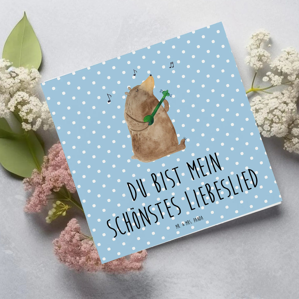 Deluxe Card bear song anlasskarte, Glückwunschkarte, doppelkarte, Grußkarte, Klappkarte, faltkarte, Teddybär, Teddy, Bär, Valentinstag, Bear, Bärchen, Partner, Geschenk, Song, Liebeslied, Lied, Herz, Frau, Valentine, Freundin, Spruch, Liebe