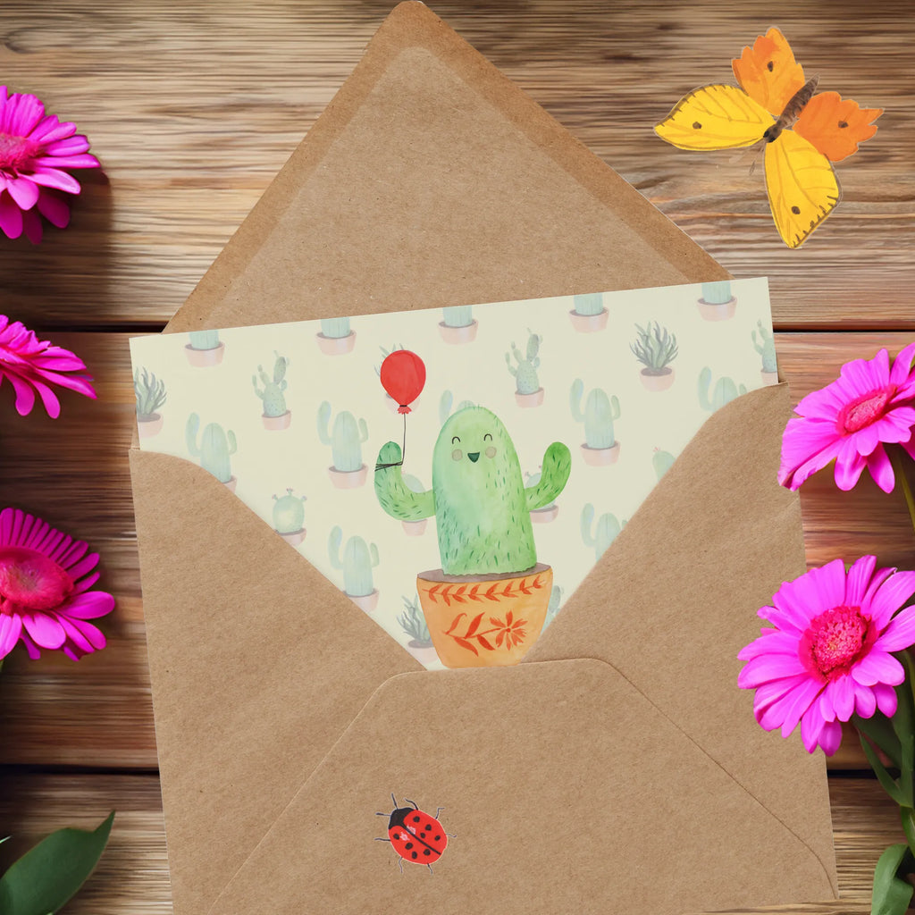 Deluxe Card cactus balloon Klappkarte, Grußkarte, doppelkarte, Glückwunschkarte, faltkarte, anlasskarte, Kakteen, Kaktus, Freund, Prüfung, Freundin, Luftballon, Büroalltag, Neustart, Freude, Büro, Ausbildung, Stress