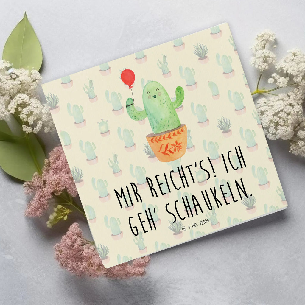 Deluxe Card cactus balloon Klappkarte, Grußkarte, doppelkarte, Glückwunschkarte, faltkarte, anlasskarte, Kakteen, Kaktus, Freund, Prüfung, Freundin, Luftballon, Büroalltag, Neustart, Freude, Büro, Ausbildung, Stress