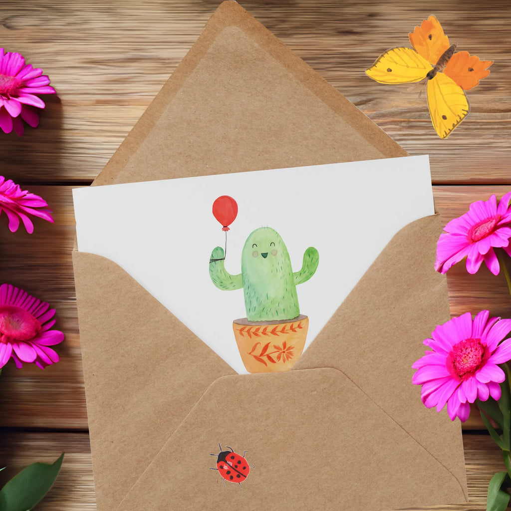 Deluxe Card cactus balloon Klappkarte, Grußkarte, doppelkarte, Glückwunschkarte, faltkarte, anlasskarte, Kakteen, Kaktus, Freund, Prüfung, Freundin, Luftballon, Büroalltag, Neustart, Freude, Büro, Ausbildung, Stress