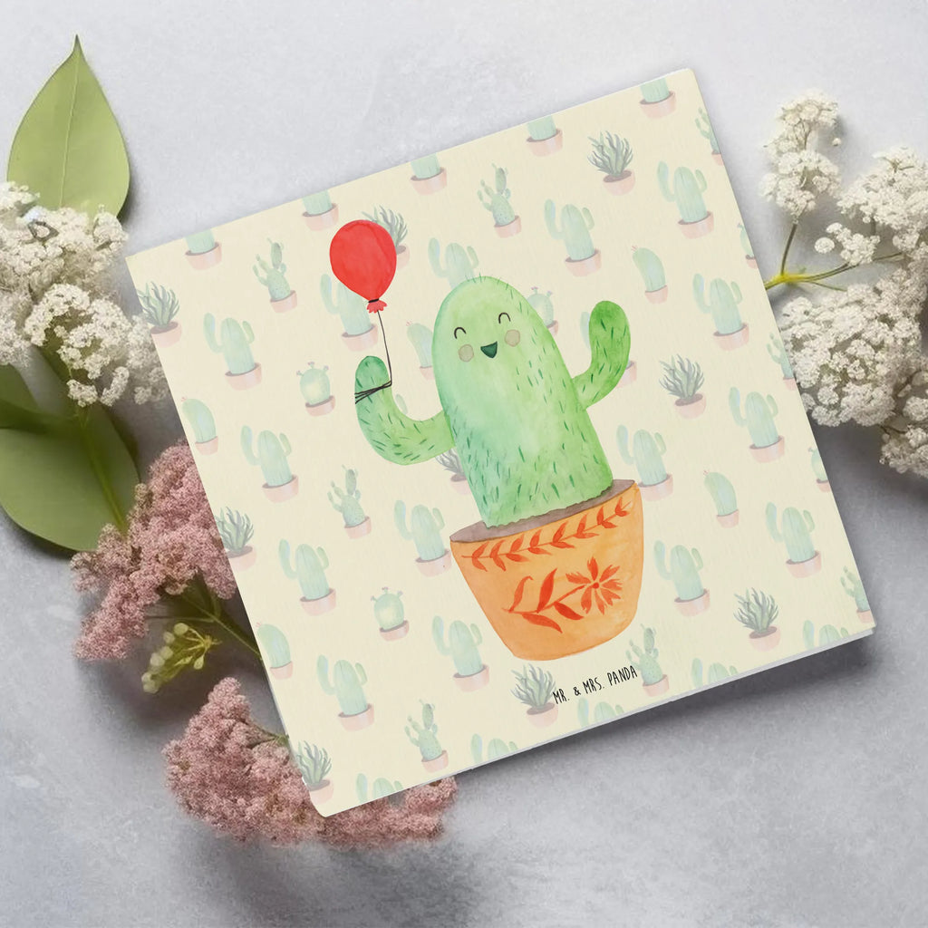Deluxe Card cactus balloon Klappkarte, Grußkarte, doppelkarte, Glückwunschkarte, faltkarte, anlasskarte, Kakteen, Kaktus, Freund, Prüfung, Freundin, Luftballon, Büroalltag, Neustart, Freude, Büro, Ausbildung, Stress