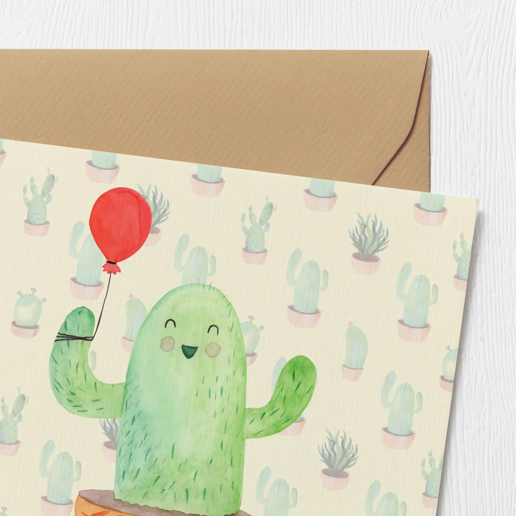 Deluxe Card cactus balloon Klappkarte, Grußkarte, doppelkarte, Glückwunschkarte, faltkarte, anlasskarte, Kakteen, Kaktus, Freund, Prüfung, Freundin, Luftballon, Büroalltag, Neustart, Freude, Büro, Ausbildung, Stress