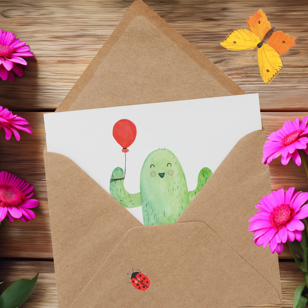 Deluxe Card cactus balloon Klappkarte, Grußkarte, doppelkarte, Glückwunschkarte, faltkarte, anlasskarte, Kakteen, Kaktus, Freund, Prüfung, Freundin, Luftballon, Büroalltag, Neustart, Freude, Büro, Ausbildung, Stress