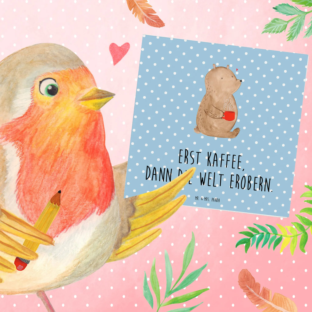 Deluxe Karte Bär Kaffee faltkarte, doppelkarte, Grußkarte, Glückwunschkarte, Klappkarte, Teddy, Bär, Teddybär, Morgenroutine, Welt Erobern, Coffee, Kaffee, Motivation, Guten Morgen, Welt Retten, Bären